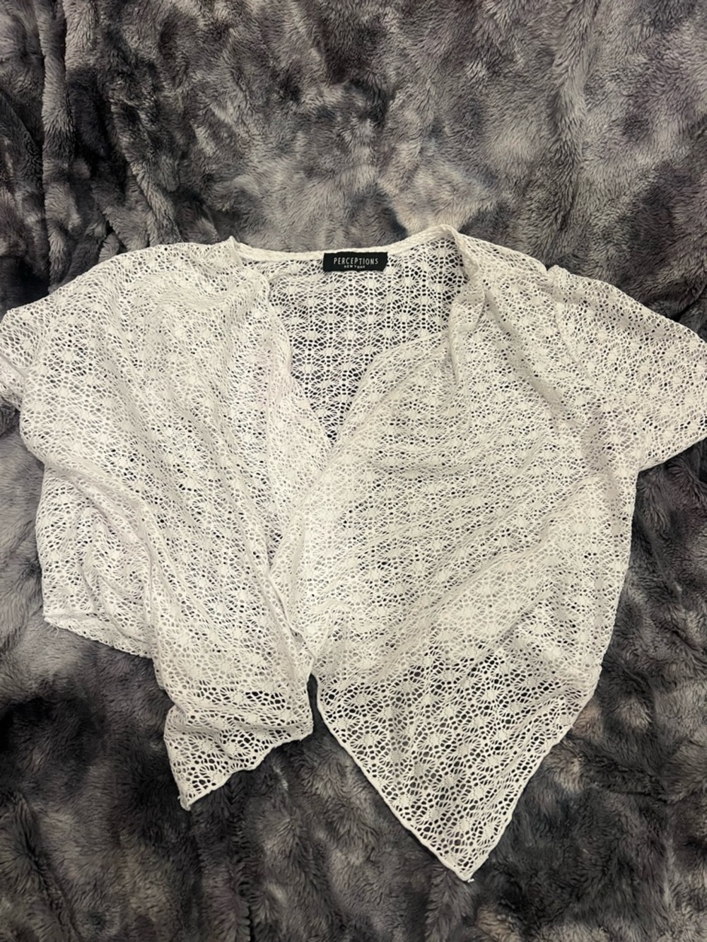 Perceptions White Openwork Crochet Short Sleeve Shrug